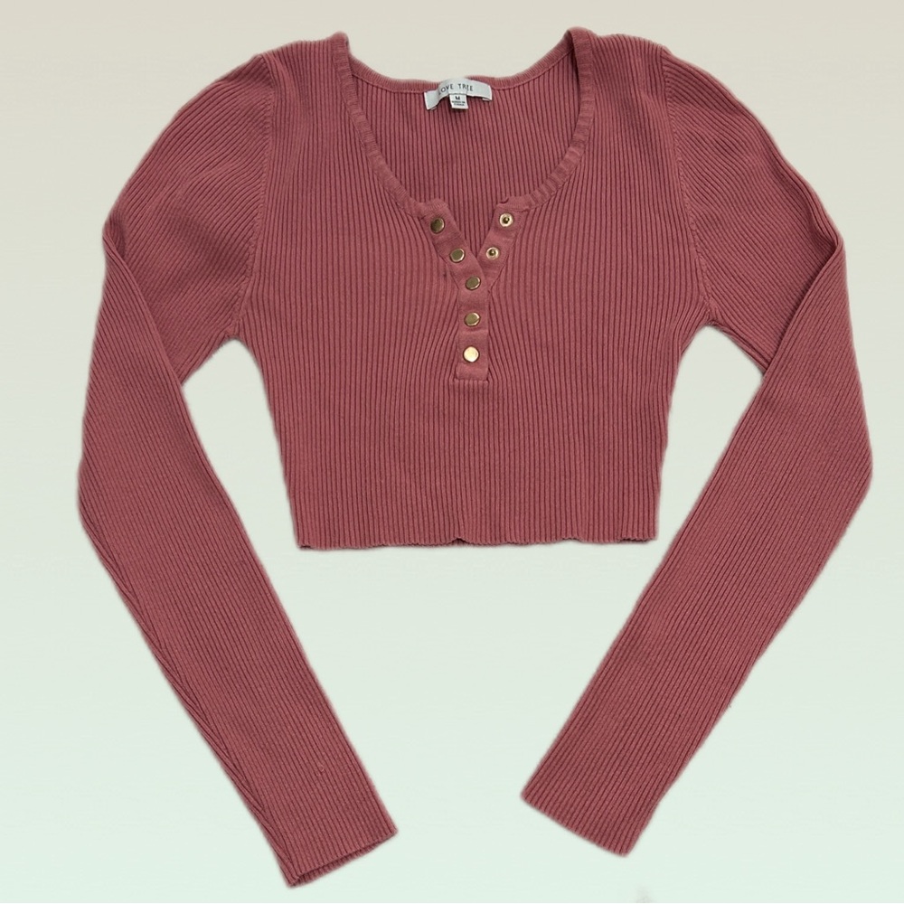 Love Tree long-sleeved ribbed low-cut crop top